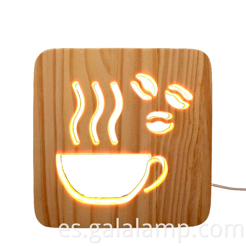 Luz de noche 3D creativa, tallado hueco de madera maciza, lámpara de escritorio LED